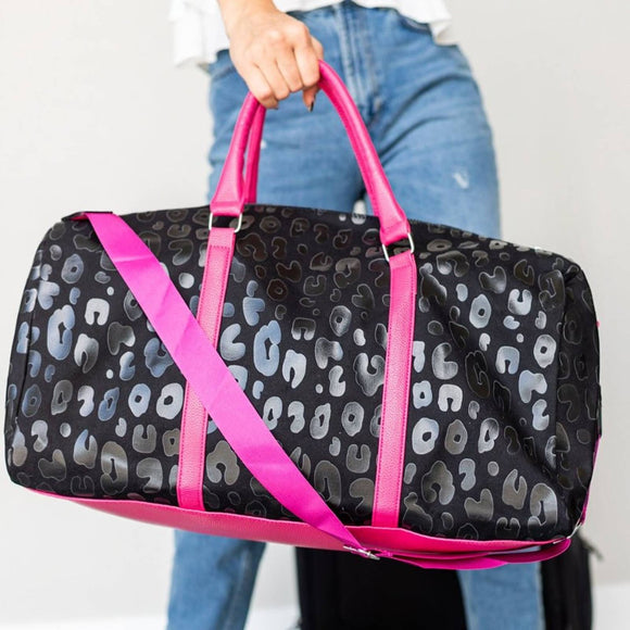 Black Leopard Pink Travel Duffel Weekender Bag