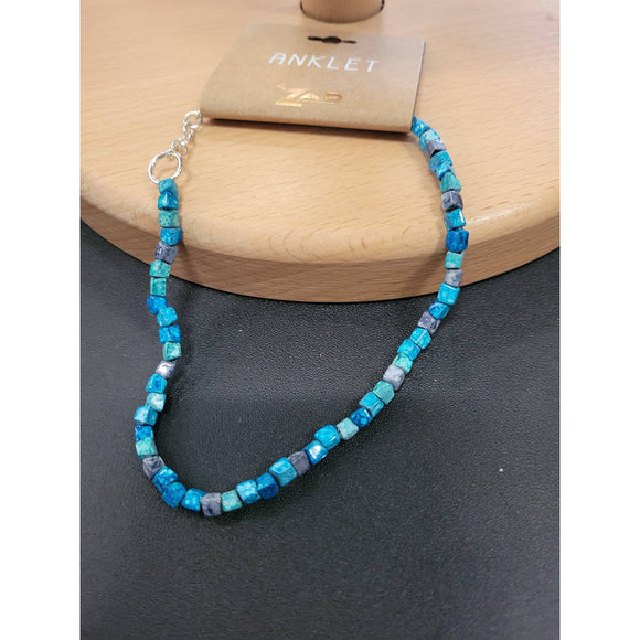 Tidal Waves Marbled Blue Bead Anklet