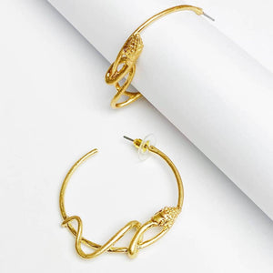 Serpent Wrap Around 2" Hoop Brushed Gold Earrings