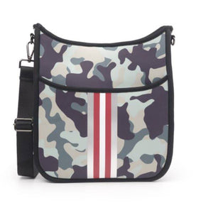 Camo Neoprene Messenger Bag with Red & White Stripes