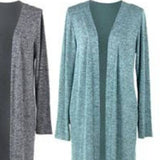 Heathered Blue Green Hello Mello Carefree Threads Long Open Front Cozy Cardigan