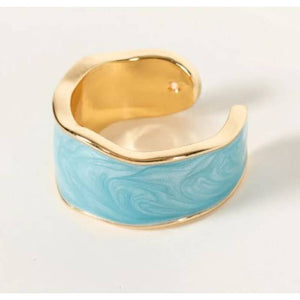 Pearlescent Blue Enamel Cocktail Cuff Ring - Size 7