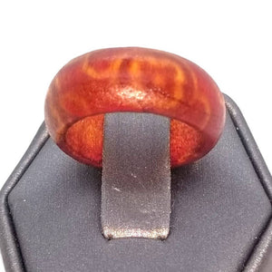 Dark Red with Yellow Floral Swirls Wood Ring - 6.5