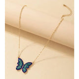 Dark and Light Blue Crystal Butterfly Pendant Necklace