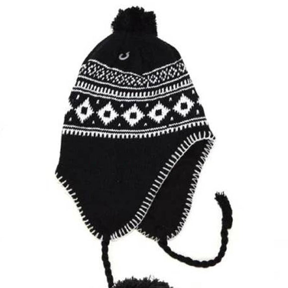 Black & White Nordic Design Ski Pom Pom Hat