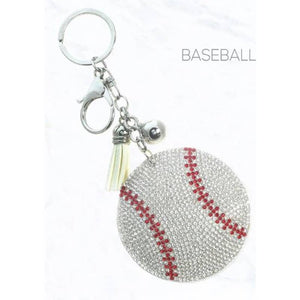 White Red Baseball Crystal Keychain Keyring Bag Charm
