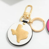 White & Gold Texas State Round Keyring Keychain Bag Charm