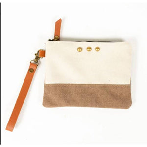 Tan Contrast Canvas Wristlet