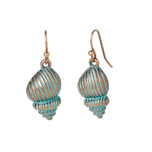 Swirl Shell Dangle Earrings - Patina