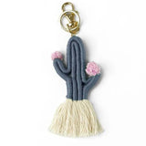 Blue Macrame Cactus Keyring Keychain Purse Bag Charm