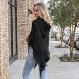 Hooded Lace Up Knit Poncho - Black