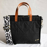 Quilted Cotton Black Tote with Black/White Strap