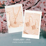 February Iris Birth Month Flower Jewelry Set - Necklace & Earrings