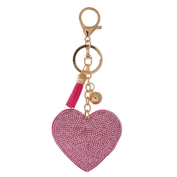 Pink Heart Crystal Keychain Charm