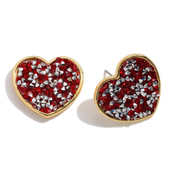 Red Crystal Glitter Heart Stud Earrings