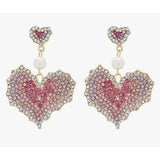 Multi Color Pink & Purple Crystal Encrusted Heart Drop Dangle Earrings