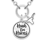 Officially Licensed Silver Tone Texas Hook Em Horns & Longhorn Charm Necklace