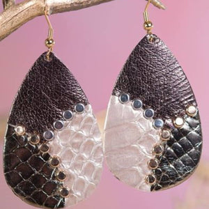 Leather Studded Teardrop Earring - Bronze Gold