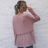 Mauve Pink Drop Shoulder Waffle Knit Blouse - XL