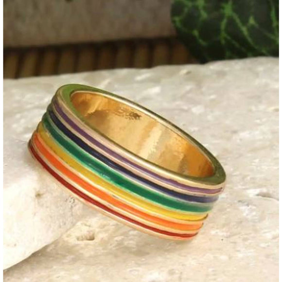 Enamel Rainbow Stripe Band Ring