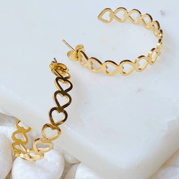 Linked Hearts Hoop Gold Earrings - 1.25