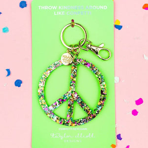 Glitter Confetti Peace Sign Keychain Key Ring Purse Bag Charm
