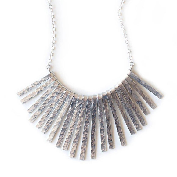 Hammered Silver Statement Fan Necklace
