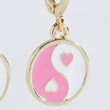 Pink White Mini Heart Ying Yang Charm Hoop Earrings