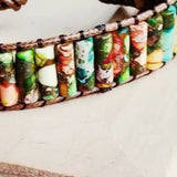Multicolor Woven Regalite Stacked Stone Bracelet
