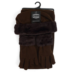 3 Piece Women's Fleece Winter Set Dark Brown