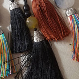 Black Waxed Cord w/ Black/Tan Stones & BlackTassel