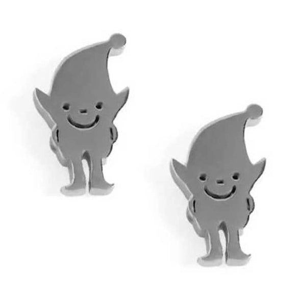 Silver Gnome Elf Stud Earrings