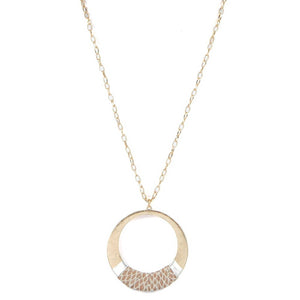 Gold Circle Pendant with Taupe Snake Print Wrap