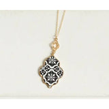 Black & White Mosaic Long Pendant Statement Necklace