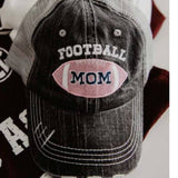Pink Football Mom Black Embroidered Distressed Ball Cap Trucker Hat