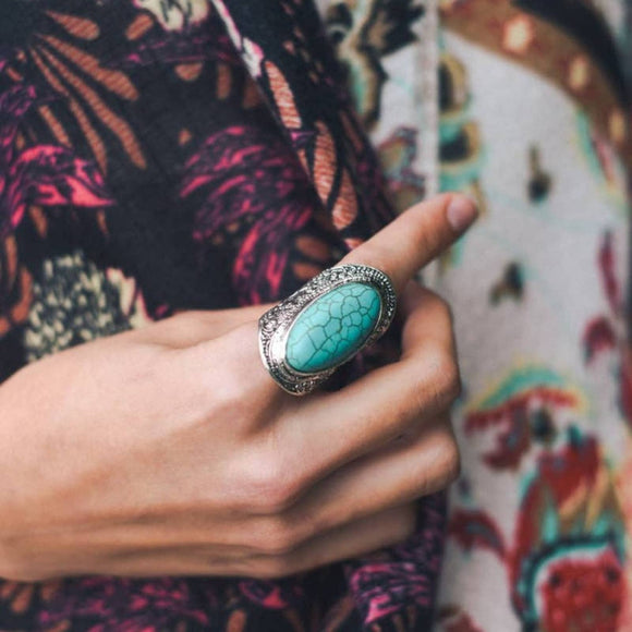 Oval Turquoise Stone Filigree Ring