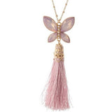 Crystal Butterfly Tassel Necklace - Pink Lavender