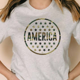 Camo America on Heather Natural T-shirt