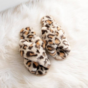 COZY LEOPARD CRISS CROSS  SLIPPERS - Beige - S 5-7