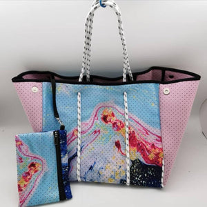 Pink & Blue Geode Print Neoprene Bag in Tote Bag