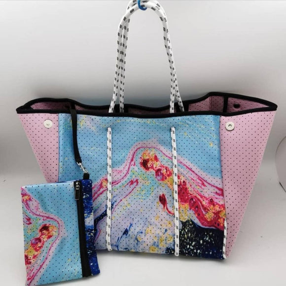 Pink & Blue Geode Print Neoprene Bag in Tote Bag
