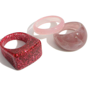 Pink & Purple 3 piece set of Chunky Band Resin Rings