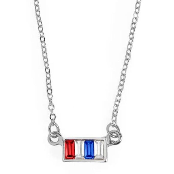 Americana Patriotic Red White Blue Crystal Rectangle Bar Layering Necklace