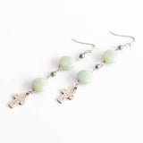 Amazonite Hammered Silver Cross Earrings