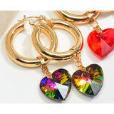 Multicolor Crystal Hear Dangle Charm Hoop Earrings