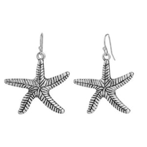 Beach Starfish Dangle Earrings - Silver