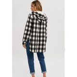Black White Plaid Flannel Sherpa-lined Hoodie Longline Jacket Shacket
