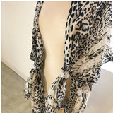 Soft Lightweight Bordered Safari Leopard Print Kimono Wrap Shawl