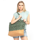 Olive Green w Canvas Bottom Leopard Canvas Tote