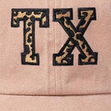 Dusty Rose Embroidered Leopard Print Texas TX Cotton Baseball Cap